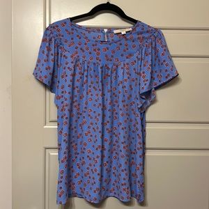 Blue Top with Red Flowers by LOFT